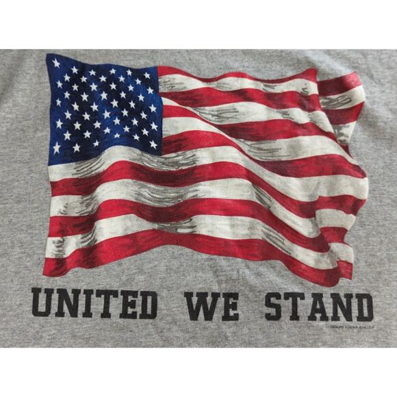 Y2K Fruit Of The Loom United We Stand USA Flag Graphic T Shirt Gray XL - Picture 7 of 11
